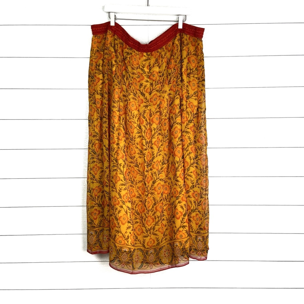 Soft Surroundings Orange Floral Maxi Skirt